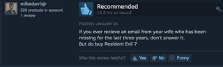 Illustration for article titled Resident Evil 7, As Told By Steam Reviews